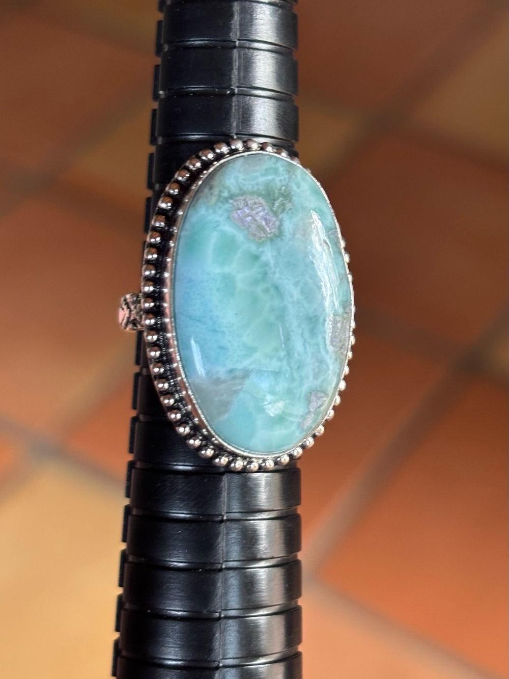 925 Sterling Silver Larimar Ring | Caribbean Blue Crystal Gemstone size 7.5 - Picture 6 of 8